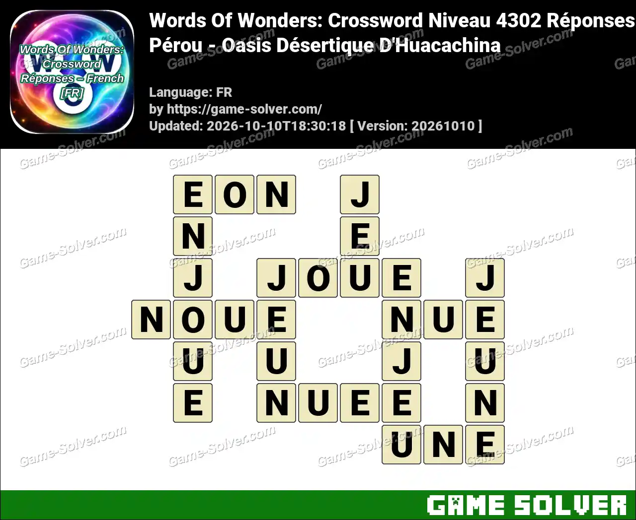 Words Of Wonders: Crossword Niveau 4302 Réponses – Pérou – Oasis Désertique D’Huacachina